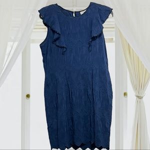 Johnny Was 4 Love and Liberty Navy Silk Lace Embroidered Dress Cap Sleeves Small